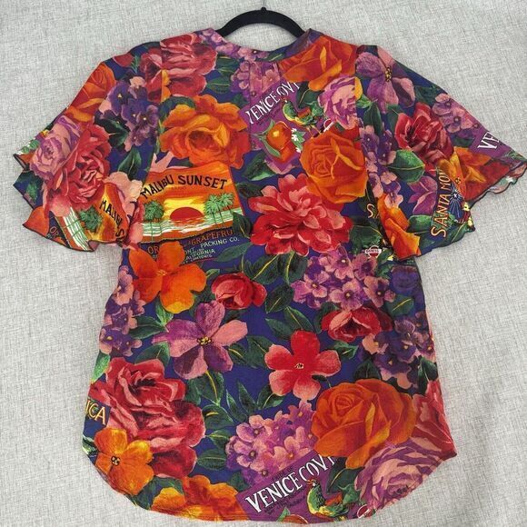 Jams World‎ Santa Monica Rayon Short Sleeve Butterfly Sleeve Blouse Hawaiian XS - Picture 8 of 11
